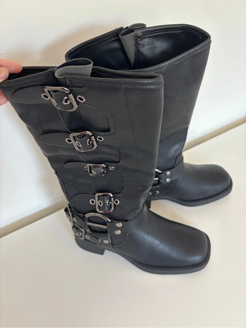 Brand New Black leather buckle boots
